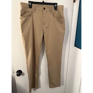 Travis Mathew Mens Golf Pants Tan Khaki 5-Pocket Polyester Trousers Size 35